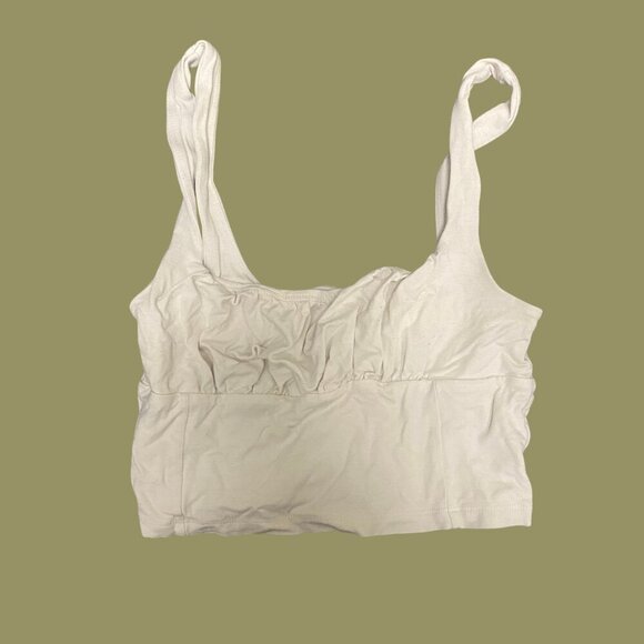 Wilfred Free Beige Ruched Crop Tank | Square Neck | Size S - Picture 2 of 5